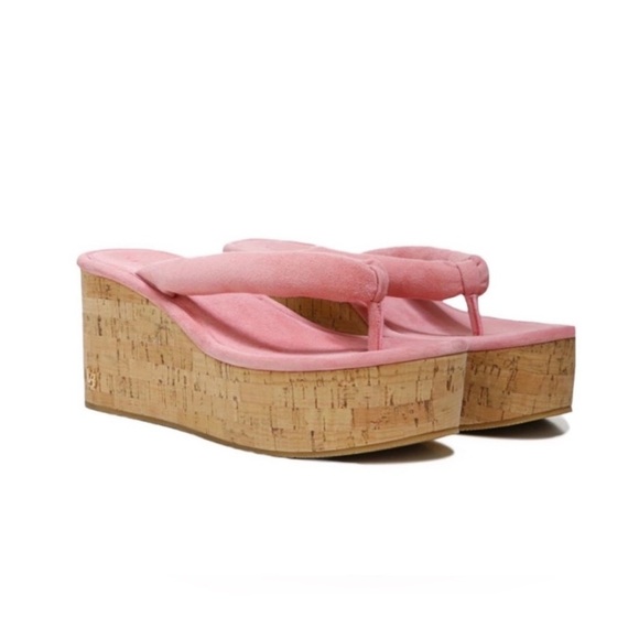 NEW Veronica Beard Geno Cork Platform Wedge Sandals Dragonfruit Pink Size 9 - Picture 1 of 10